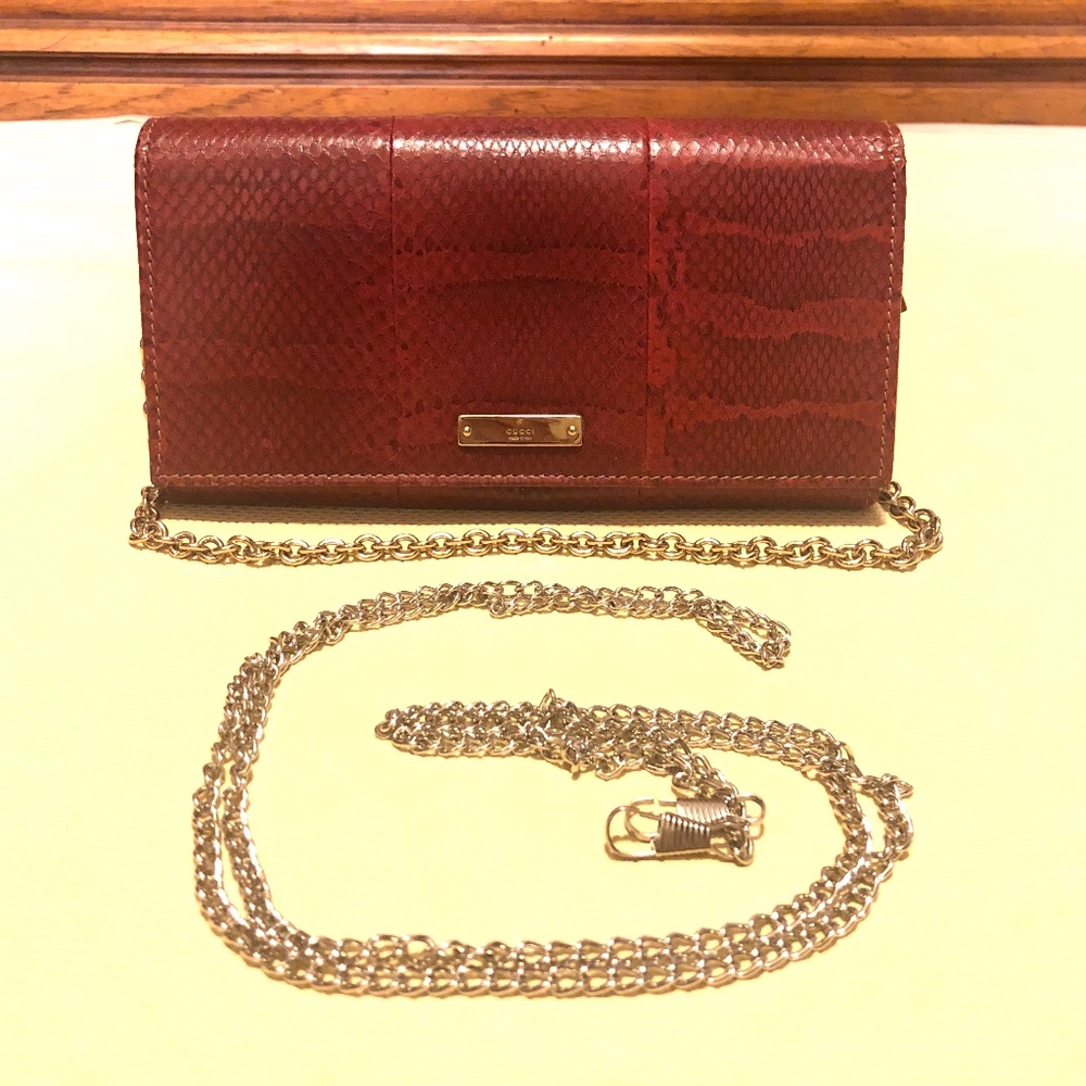 Authentic Gucci Python Leather Wallet On Chain - image 1